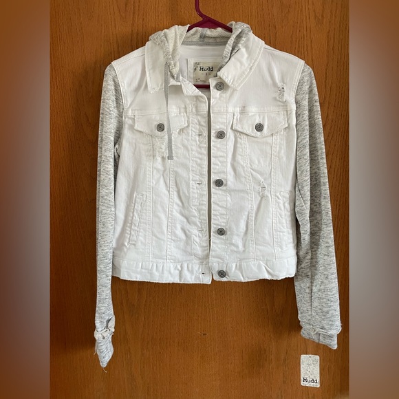 Mudd Jackets & Blazers - Brand new with tags. White denim and soft grey jersey.
